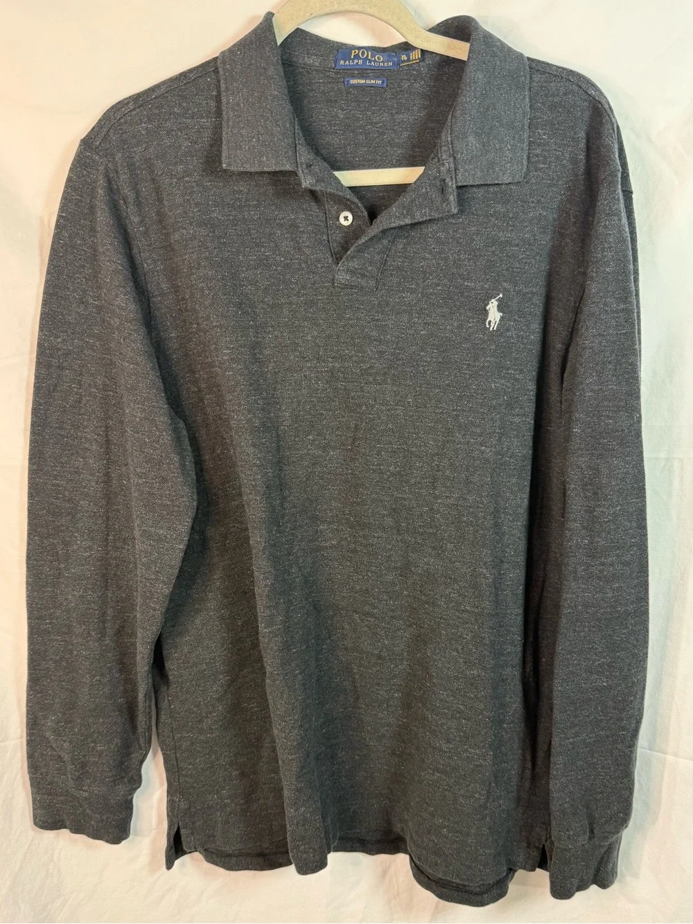 Polo Ralph Lauren Custom Slim Fit Long Sleeve Polo Shirt‎ Gray Men’s XL